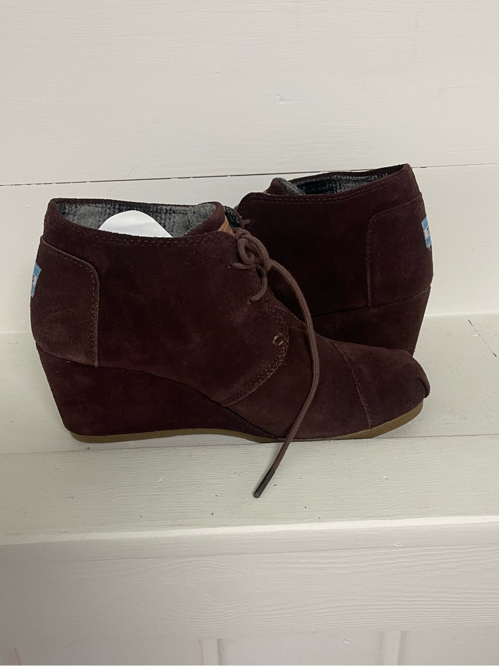 TOMS Brown Suede Wedge Booties – Women’s 9